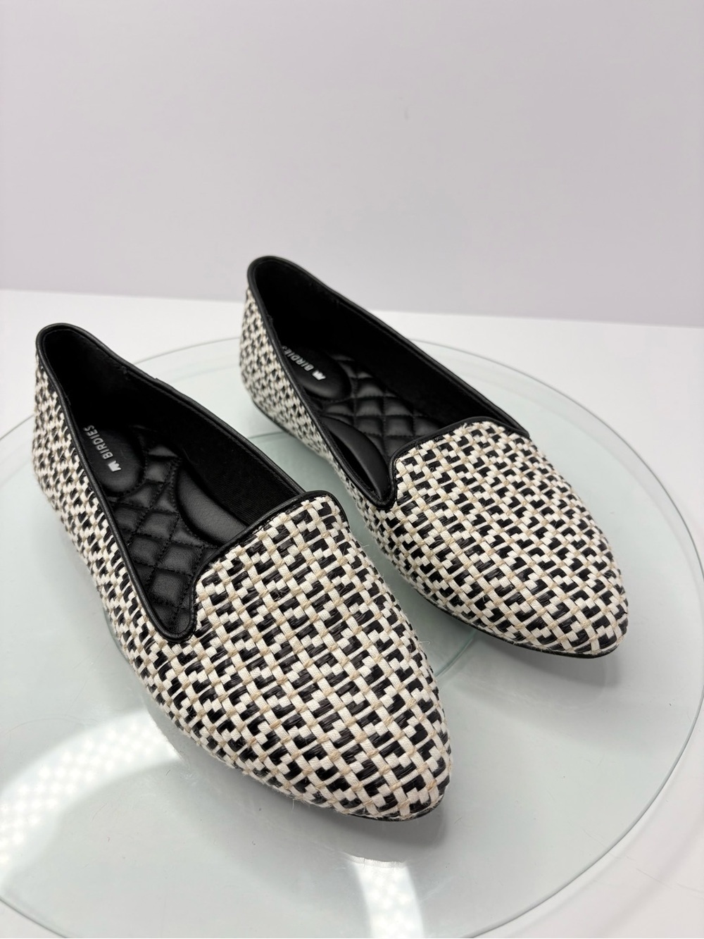 Birdies Blackbird Loafers Woven Black Cream Flats Womens Size 6.5